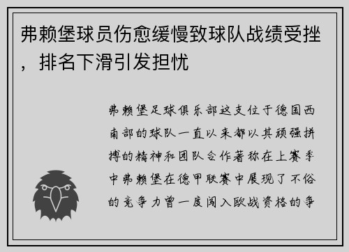 弗赖堡球员伤愈缓慢致球队战绩受挫，排名下滑引发担忧