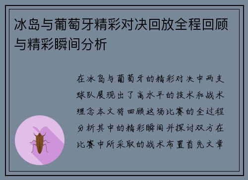 冰岛与葡萄牙精彩对决回放全程回顾与精彩瞬间分析