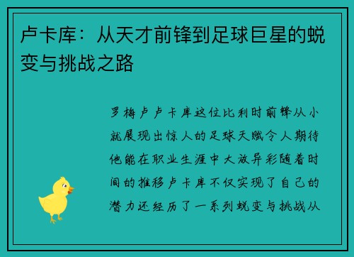 卢卡库：从天才前锋到足球巨星的蜕变与挑战之路