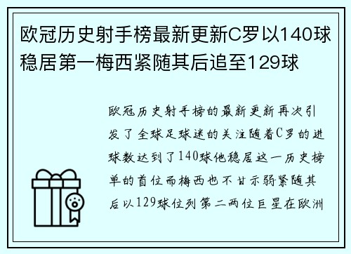 欧冠历史射手榜最新更新C罗以140球稳居第一梅西紧随其后追至129球