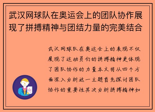 武汉网球队在奥运会上的团队协作展现了拼搏精神与团结力量的完美结合