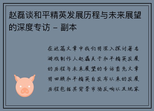 赵磊谈和平精英发展历程与未来展望的深度专访 - 副本